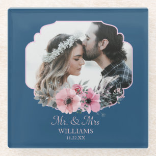 Posavasos De Vidrio Aniversario del matrimonio de foto recién casada