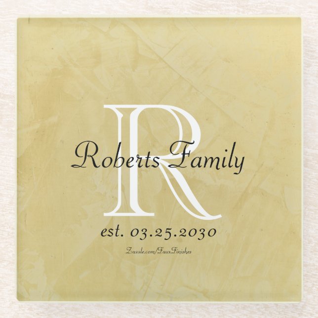 Posavasos De Vidrio Aniversario del Monograma de Cream Faux Leather (Anverso)