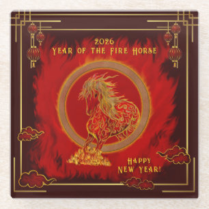 Posavasos De Vidrio Año del Caballo de Fuego , Feliz Año Nuevo Lunar