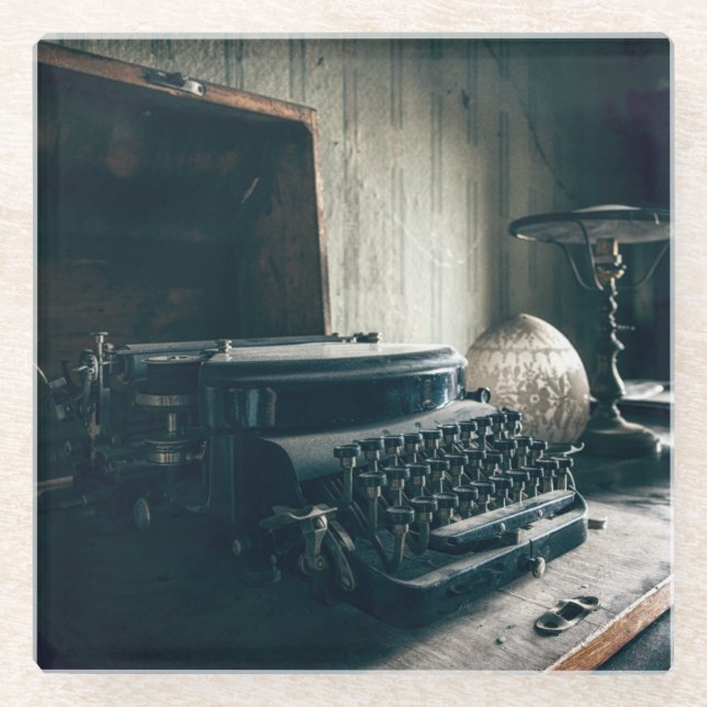 Posavasos De Vidrio Antigua máquina de escribir (Anverso)