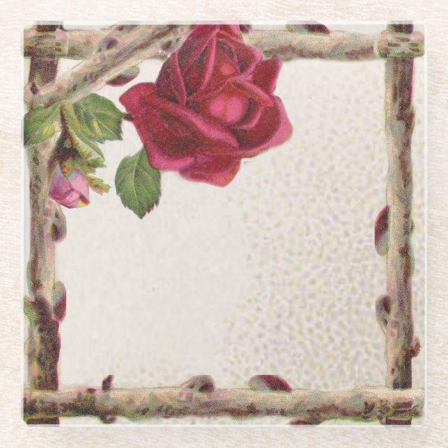 Posavasos De Vidrio Antigüedad victoriana antigua rosa rústica (Anverso)