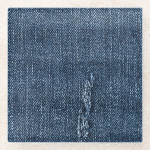 Posavasos De Vidrio Antiguo denim desgarrado: textura de jeans.