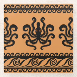 Posavasos De Vidrio Antiguo pulpo griego, patrón de onda