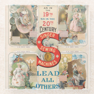 Posavasos De Vidrio Anuncio de máquina de coser de cantante vintage