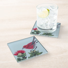 Posavasos De Vidrio Apapane & Lehua Blossom Hawaii Nature Illustration