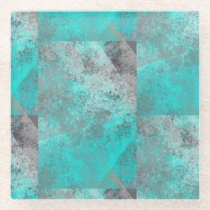 Posavasos De Vidrio Apariencia de piedra turquesa y gris Aqua