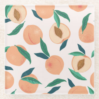 Posavasos De Vidrio Apricot De Peach: Patrón Tropical Sin Marea.
