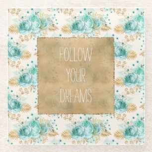 Posavasos De Vidrio Aqua Cream Gold Floral
