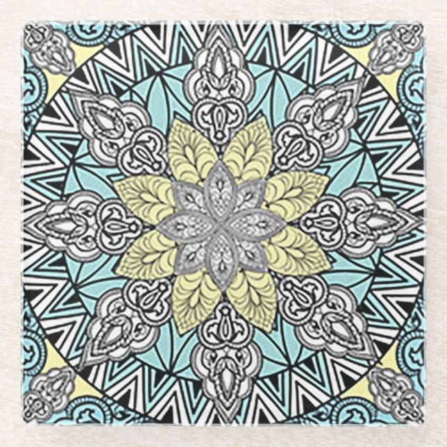 Posavasos de vidrio Aqua Kaleidoscopio (Anverso)