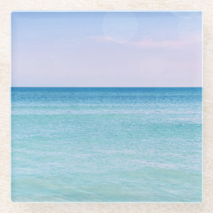Posavasos De Vidrio Aqua Lavender Verde azulado Océano olas playa tro