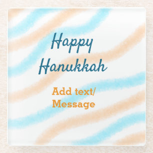 Posavasos De Vidrio Aqua naranja feliz Hanukkah agregar mensaje de tex