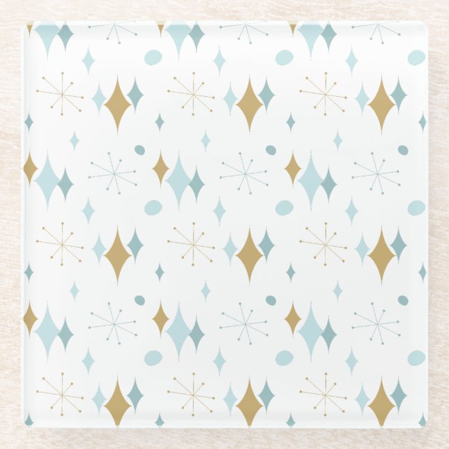 Posavasos De Vidrio Aqua, Patrón Starburst Gold de mediados del siglo (Anverso)