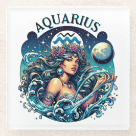 Posavasos De Vidrio Aquarius Water Bearer Beautiful Woman Astrology 