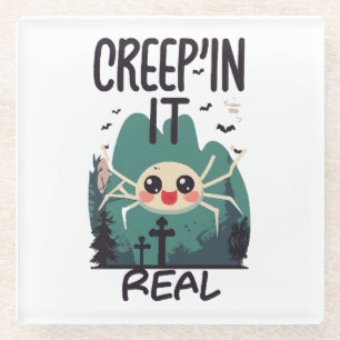 Posavasos De Vidrio Araña de Halloween Kawaii juego de palabras