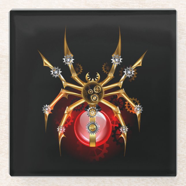 Posavasos De Vidrio Araña de vapor sobre negro (Anverso)
