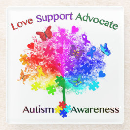 Posavasos De Vidrio Árbol arcoiris de autismo