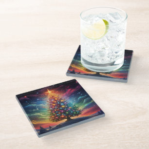 Posavasos De Vidrio ÁRBOL COLOR DE LA FESTIVIDAD DE LOS navidades