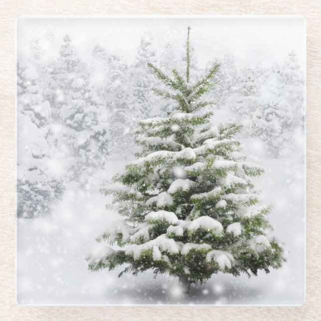 Posavasos De Vidrio Árbol de abeto en nieve gruesa (Anverso)