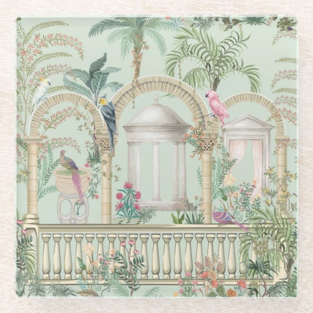 Posavasos De Vidrio Árbol de arcos griegos vintage (Anverso)