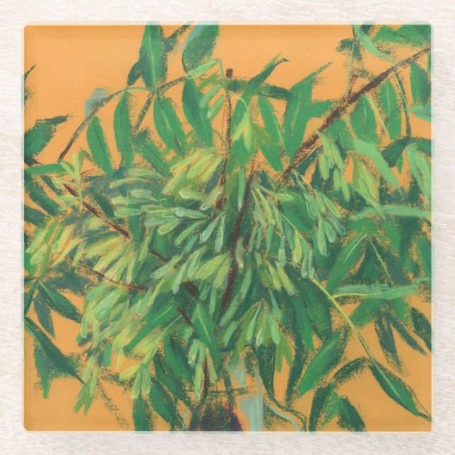 Posavasos De Vidrio Árbol de ceniza, verde verde amarillo veraniego ar (Anverso)