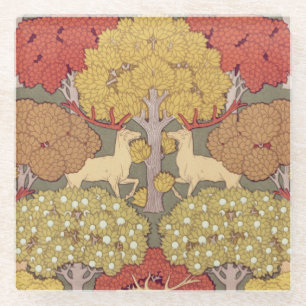 Posavasos De Vidrio Árbol de ciervos, ardilla, pájaro, berries rumanos