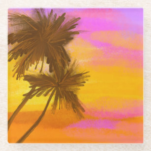 Posavasos De Vidrio Árbol de coco, tema tropical del verano.