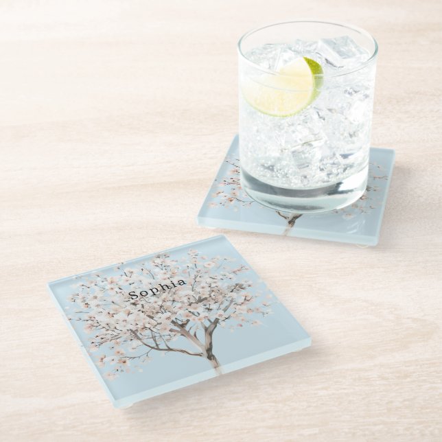 Posavasos De Vidrio Árbol de flores rosadas de bonito (Angular)