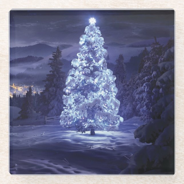 Posavasos De Vidrio Árbol de Navidad (Anverso)