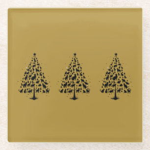 Posavasos De Vidrio Árbol de Navidad Amante de Gatos 1