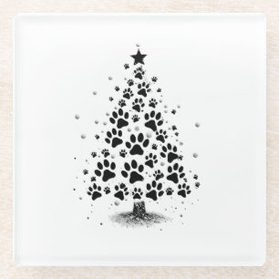 Posavasos De Vidrio Árbol de Navidad con Huellas de Perro para Amantes