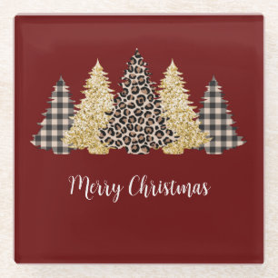 Posavasos De Vidrio Árbol de Navidad Estampado de Guepardo Cuadro de B