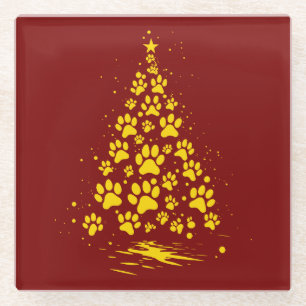 Posavasos De Vidrio Árbol de Navidad Huella de Pata Amante de Perros 4