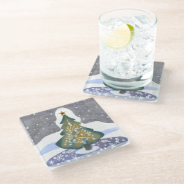 Posavasos De Vidrio Árbol de Navidad | Pintura de invierno acuarela