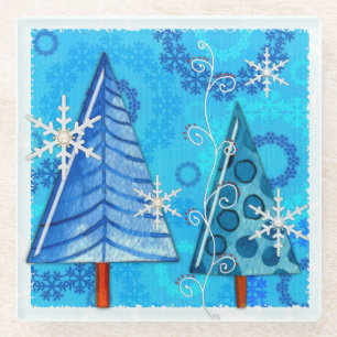 Posavasos De Vidrio Árbol de Navidad y copo de nieve galvanizado