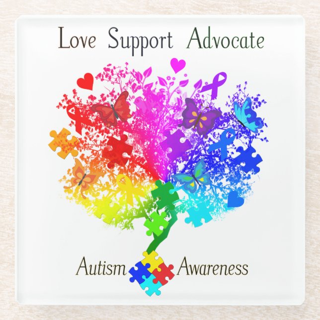 Posavasos De Vidrio Árbol del espectro autista (Anverso)