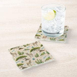 Posavasos De Vidrio árbol divi de Aruba, burro, iguana, cactus