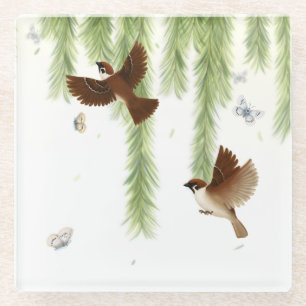 Posavasos De Vidrio Árbol japonés resplandece bajo un árbol silvestre 