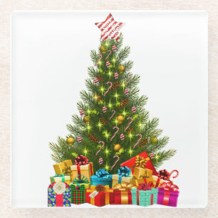 Posavasos De Vidrio Árbol navideño con estrella presenta vacaciones