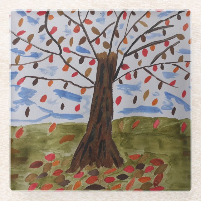 Posavasos De Vidrio Árbol otoñal (Anverso)