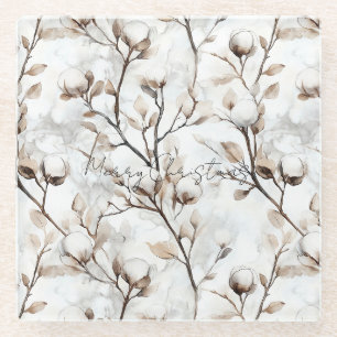 Posavasos De Vidrio Árbol Romántico Bonito de Flores Blancas Navidad