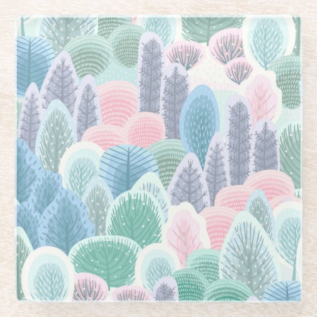 Posavasos De Vidrio Árboles de invierno artísticos modernos (Anverso)