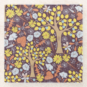 Posavasos De Vidrio Árboles de jardín, floral, patrón de manzana