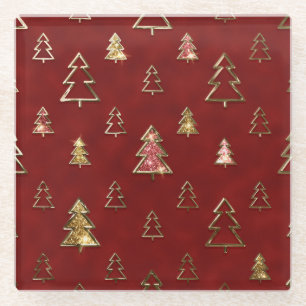 Posavasos De Vidrio Árboles de Navidad de metal falso rojo y dorado pa