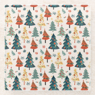 Posavasos De Vidrio Árboles de Navidad de Pino sin Costuras de Colores