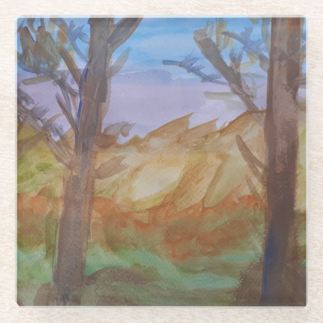 Posavasos De Vidrio Árboles del atardecer (Anverso)