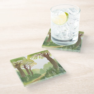 Posavasos De Vidrio Árboles del bosque verde   Naturaleza Hermosa Acua