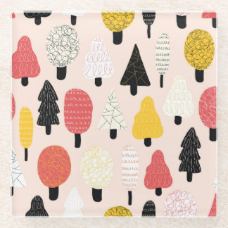 Posavasos De Vidrio Árboles Doodle: Naturaleza Vintage, Resumen.