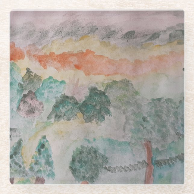 Posavasos De Vidrio Árboles En La Bahía (Anverso)