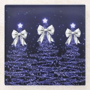 Posavasos De Vidrio Árboles Navideños Brillantes Navy con Arco de Plat