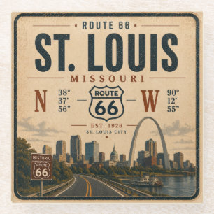 Posavasos De Vidrio Arco de la Ruta 66 de St Louis Coordenadas Cristal
